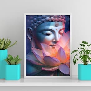 Quadro Buda Flor De Lotus 45X34Cm - Com Vidro Preta