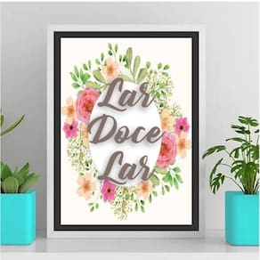 Quadro Lar Doce Lar Floral 45X34Cm - Com Vidro Preta