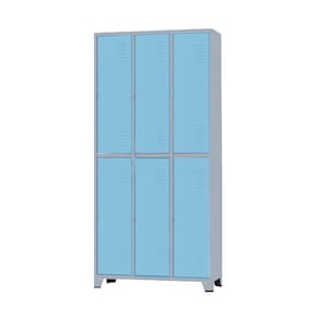 Armário Roupeiro De Aço Para Vestiário 6 Portas Locker Azul Claro