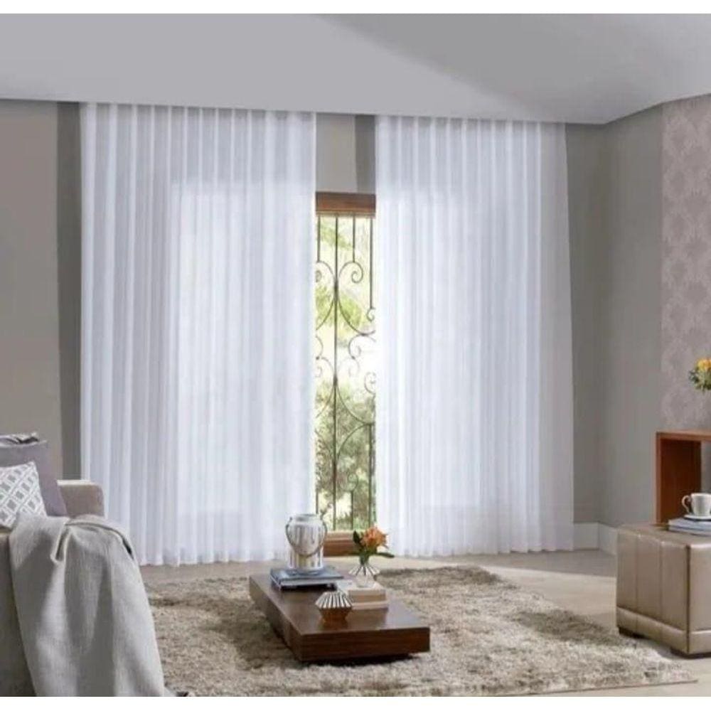 Cortina Trilho Suiço Branca Forro Com Voil 6.00 X 3.00