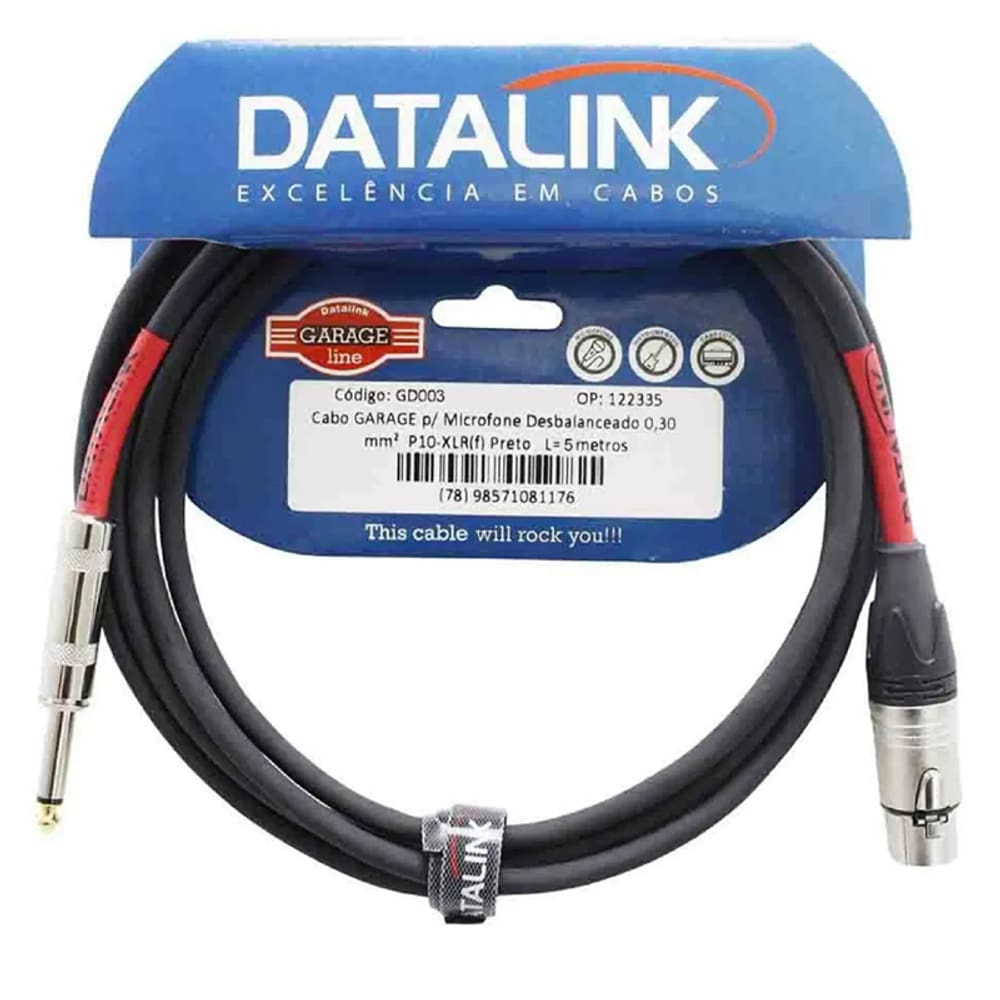 Cabo P10m+Xlr-F 7M Datalink Gd004 Linha Garage P/Microfone Desbalanceado