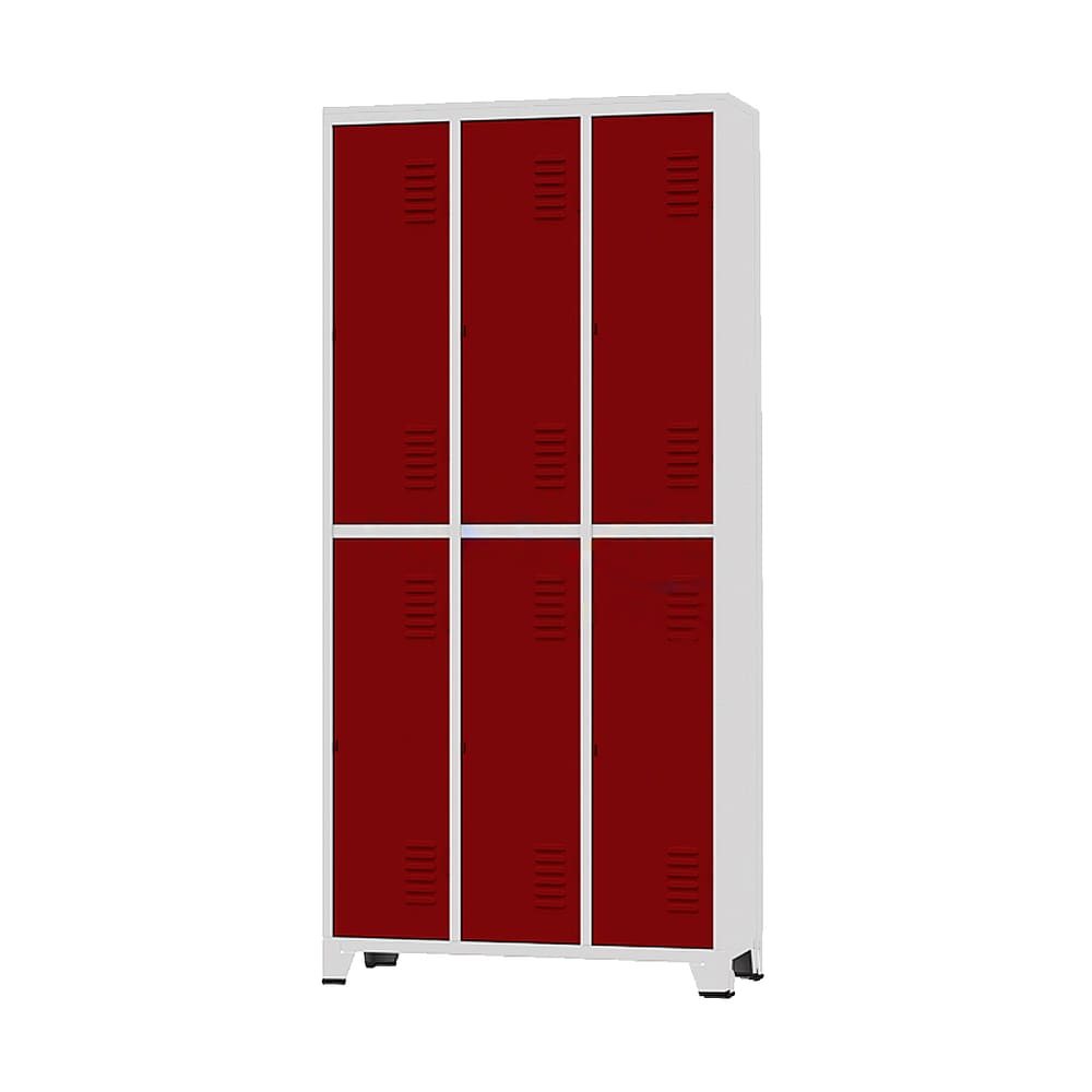 Armário Roupeiro De Aço Para Vestiário 6 Portas Locker Vermelho