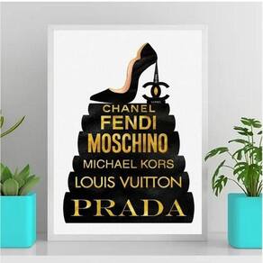 Quadro Fashion Livros Preto E Dourado 24X18Cm - Vidro Preta