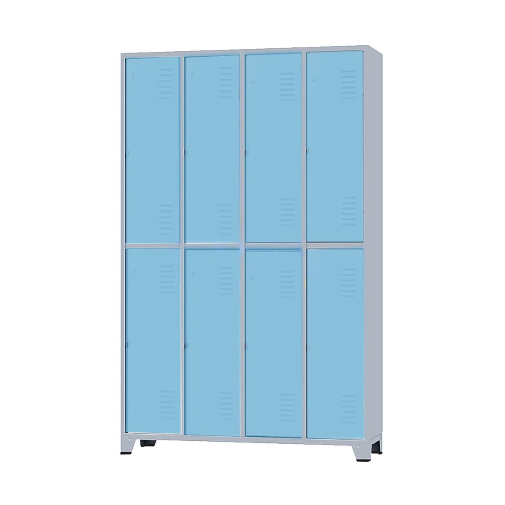 Armário Roupeiro De Aço Vestiário Academia 8 Portas C/ Prateleira Locker Azul Claro