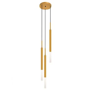 Luminária De Teto Pendente Tubo Triplo Difusor Cama Dourado