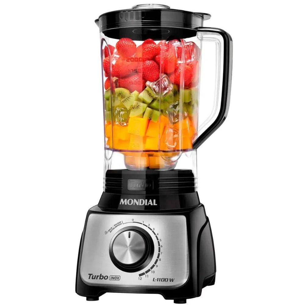 Liquidificador Mondial Turbo 3L 12VEL 1100W com Filtro L-1100 - 5877-02 PRETO-NOX 220 VOLTS