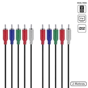 Cabo 5 RCA Macho para 5 RCA Macho Video Componente 2 Metros - P5R-2