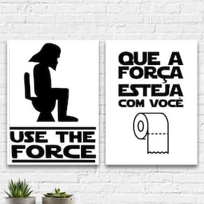 Kit 2 Quadros Banheiro Use The Force 45X34Cm - Com Vidro