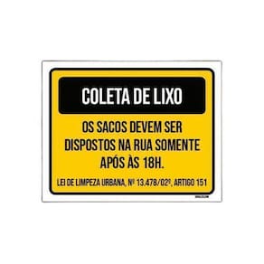 Kit 5 Placas Coleta Lixo Sacos Dispostos Após 18 Horas