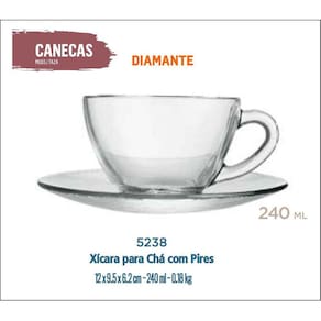 06 Xícaras Com Pires Astral 240Ml-Café C/Leite Chocolate Chá