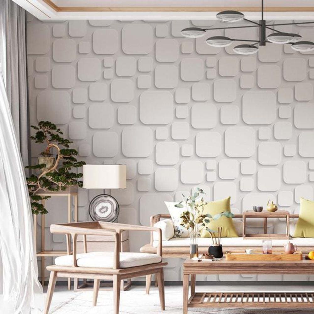 Kit 6 Rolos Papel De Parede Adesivo Abstrato 3D Branco 3,0M