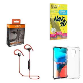 Kit Capinha Motorola E7 Fone Bluetooth E Película 9D