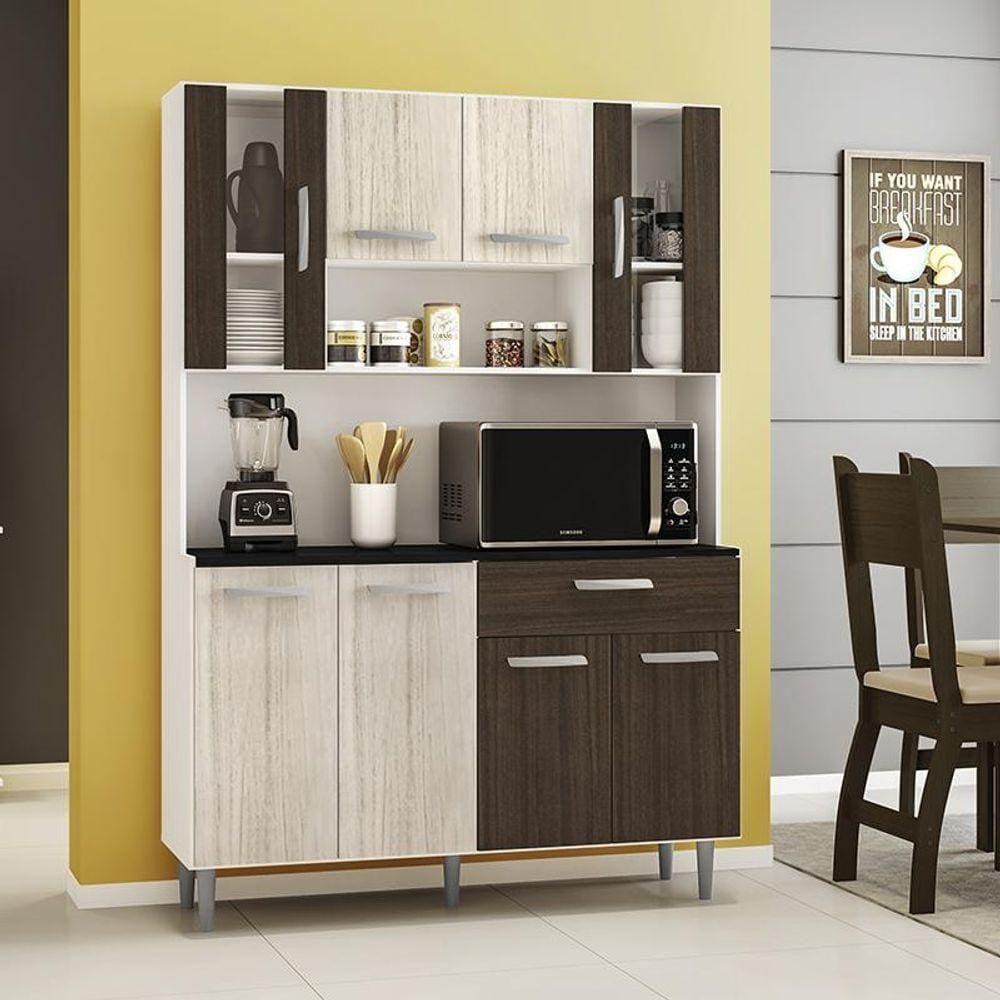 Armario Cozinha 8 Portas 1 Gaveta Gabi Branco/Rovere/Amendoa