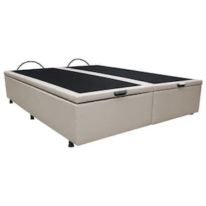 Base Box Baú para Cama Casal King 192x203cm Bipartido Liz S05 Sintético Bege - Mpozenato