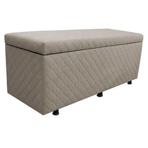Calçadeira Baú Casal 140cm Estofada Liz S05 Suede Bordado Bege - Mpozenato