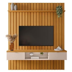 Painel Ripado para TV com Bancada Suspensa 180cm Illusiê H01 Cinamomo/Off White - Mpozenato