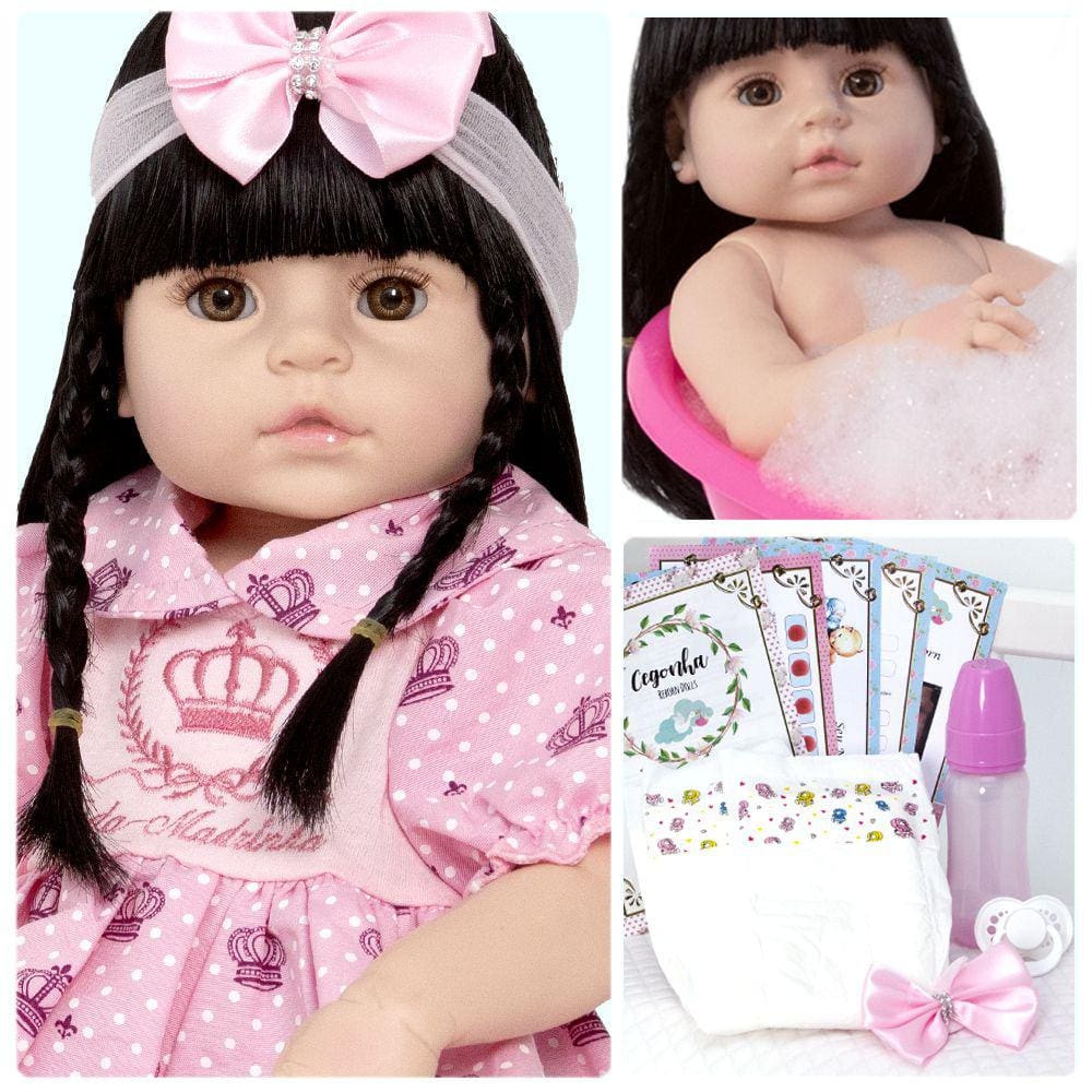 Boneca Bebê Reborn Silicone Menina Olhos Castanho