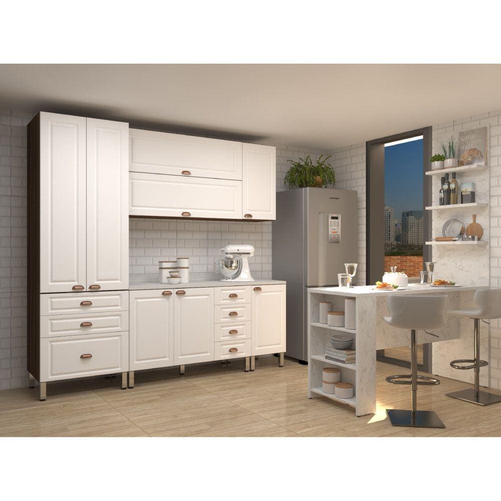 Armário de Cozinha Completa 5 Peças com Tampo e Bancada com Painel Safira Luciane Móveis