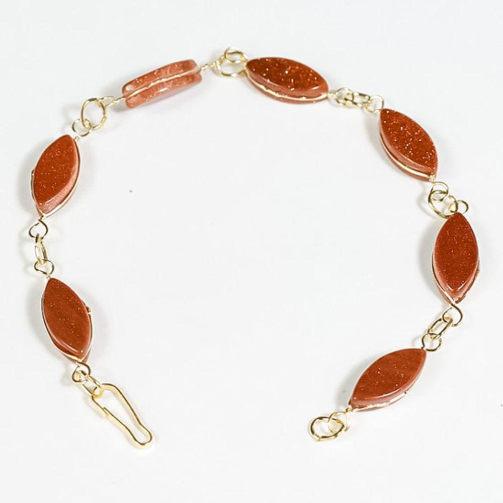 Pulseira Navete Pedra do Sol Ranhurado Elo Dourado