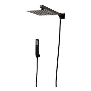 Kit Ducha Quadrada 30x30Cm Com Braco Parede Ducha Manual Preto Fosco Dc-7017cp Luuk Young