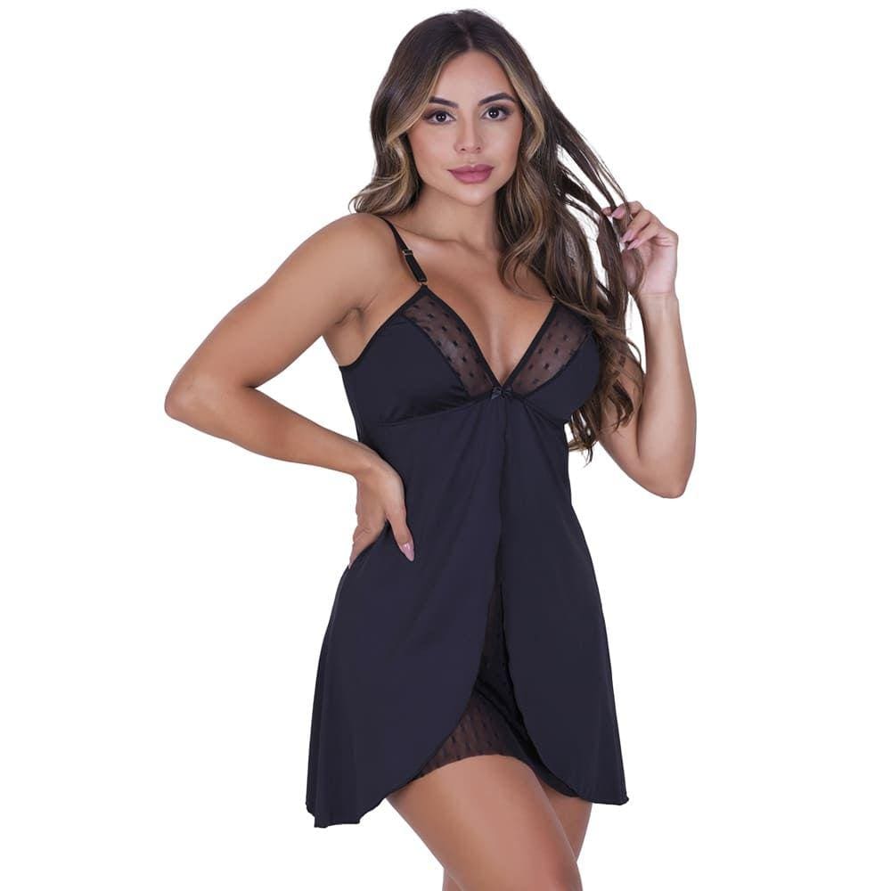 Camisola de Alcinha com Abertura sem Bojo em Microfibra e Tule Estilo Sedutor - VF71