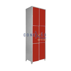 Armário Roupeiro De Aço Vestiário Academia 6 Portas Vermelho