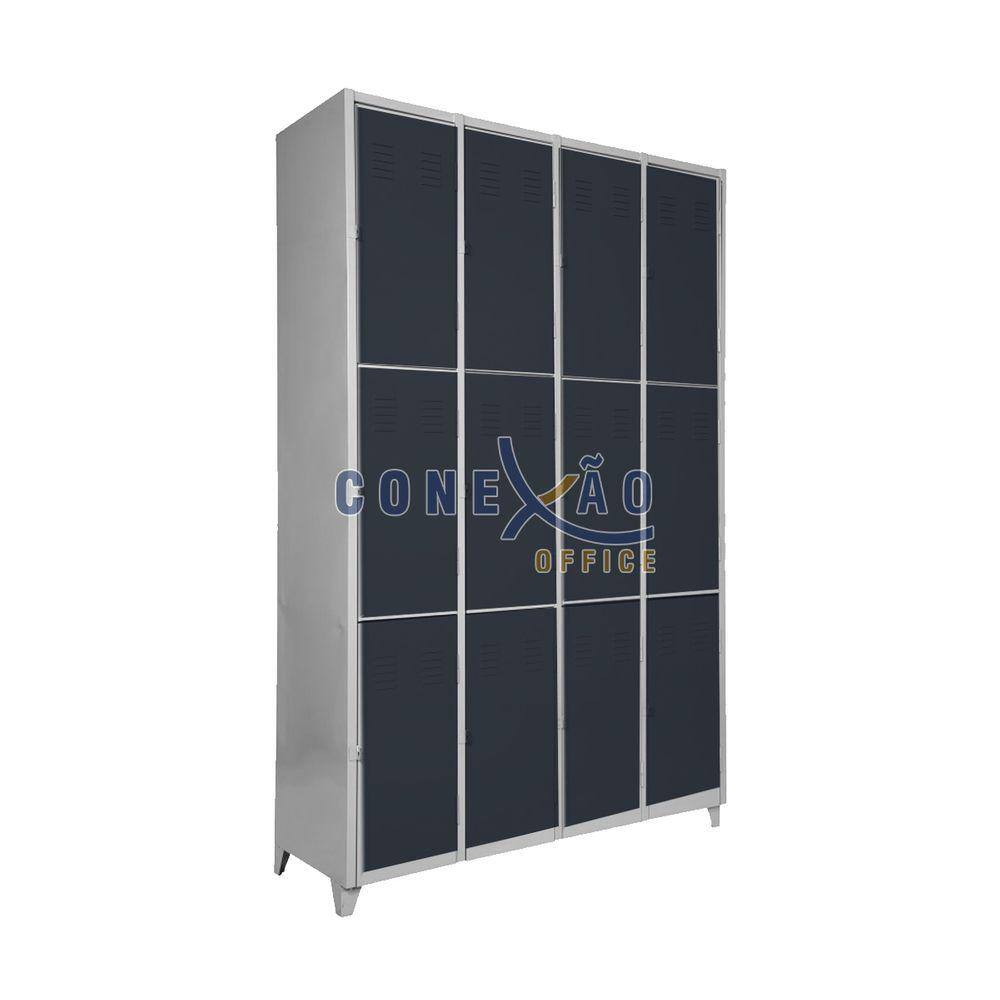 Armário Roupeiro Locker De Aço 12 Portas Vestiário Preto