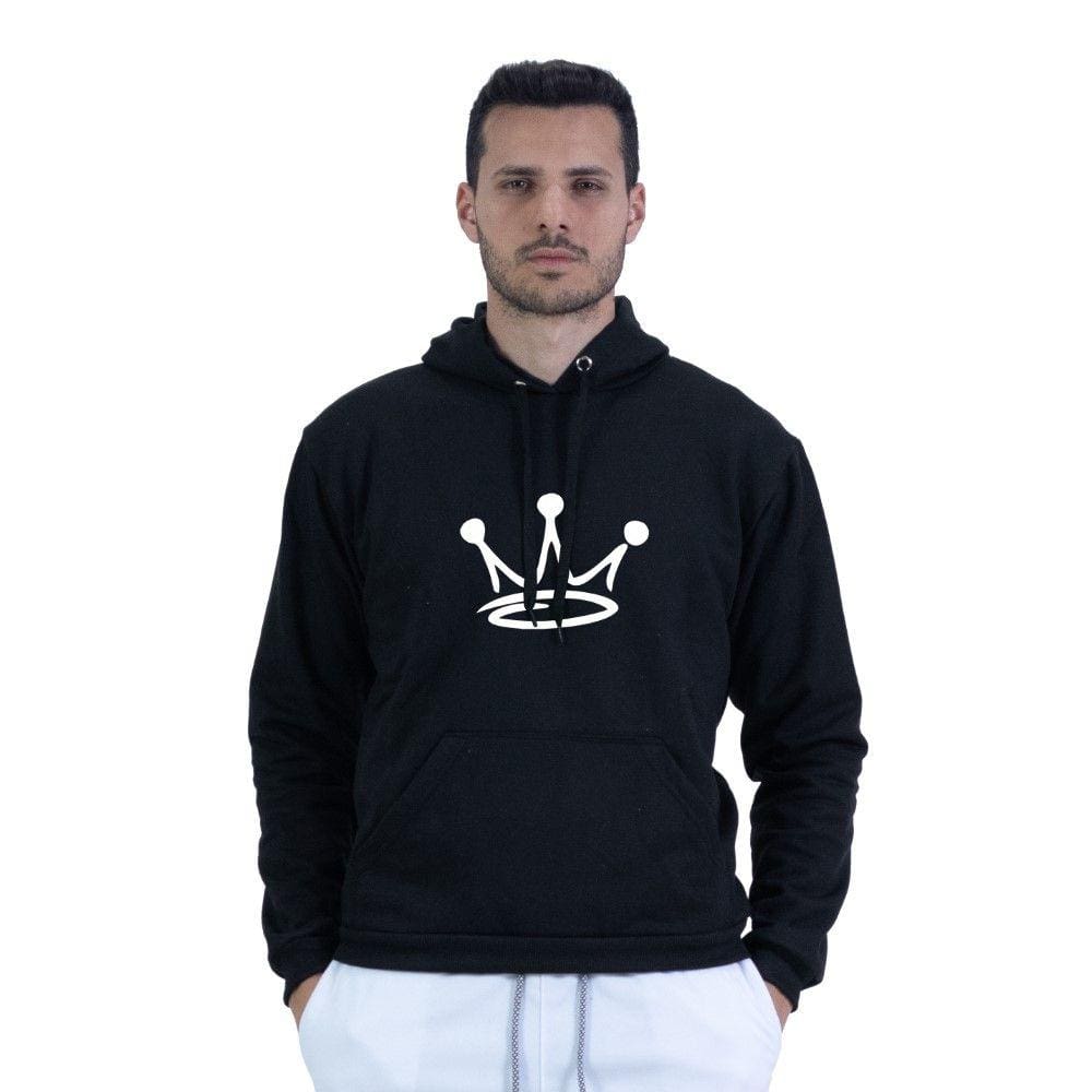 Moletom Masculino Algodao Coroa Real Capuz Cordao Ajustavel Bolso Canguru