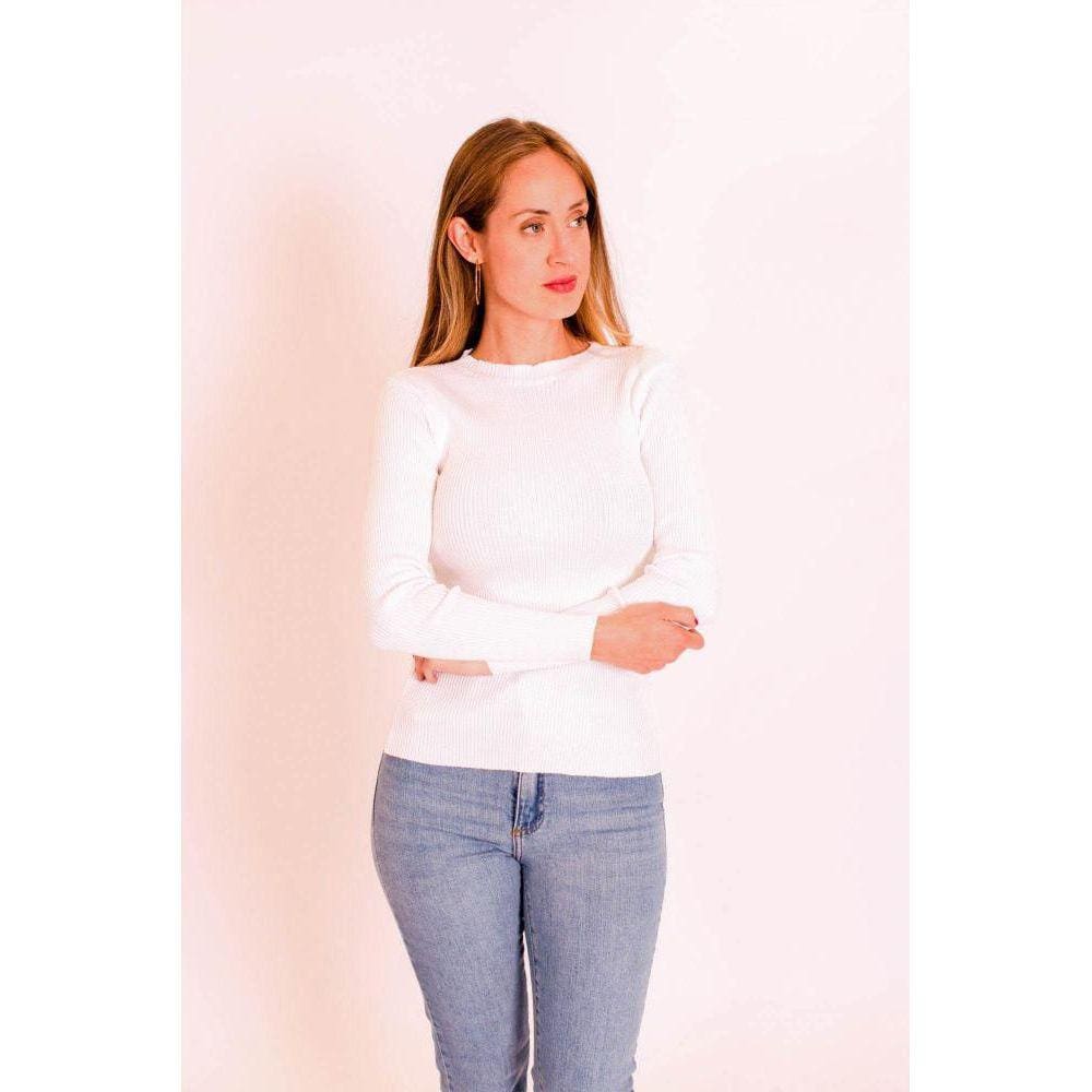 Blusa Tricot Canelada Mangas Longas Duda