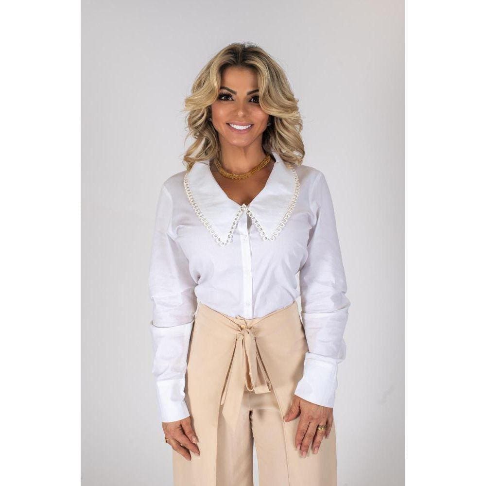 Camisa Tricoline  Aplicação Na Gola