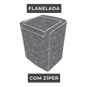 Capa de Máquina de Lavar Electrolux Brastemp 7kg 8kg 9kg 10kg P com Zíper Cinza Estampada