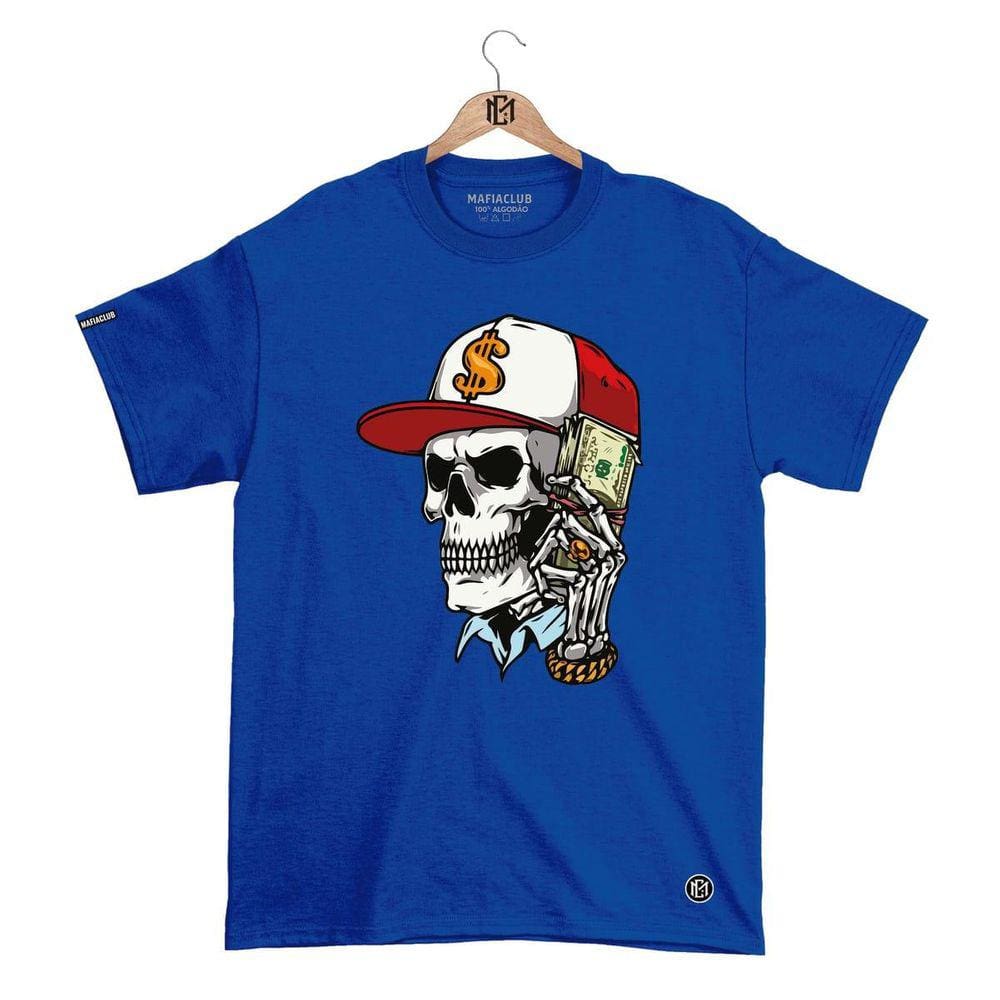 Camiseta DBL Gola Redonda Estampa CAVEIRA Streetwear fio 30.1 Penteado.