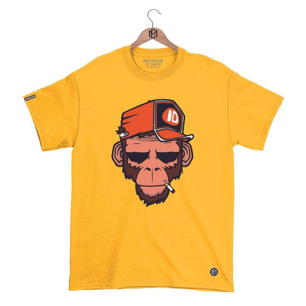 Camiseta Máfia club Gola Redonda Estampa MONKEY Streetwear fio 30.1 Penteado.