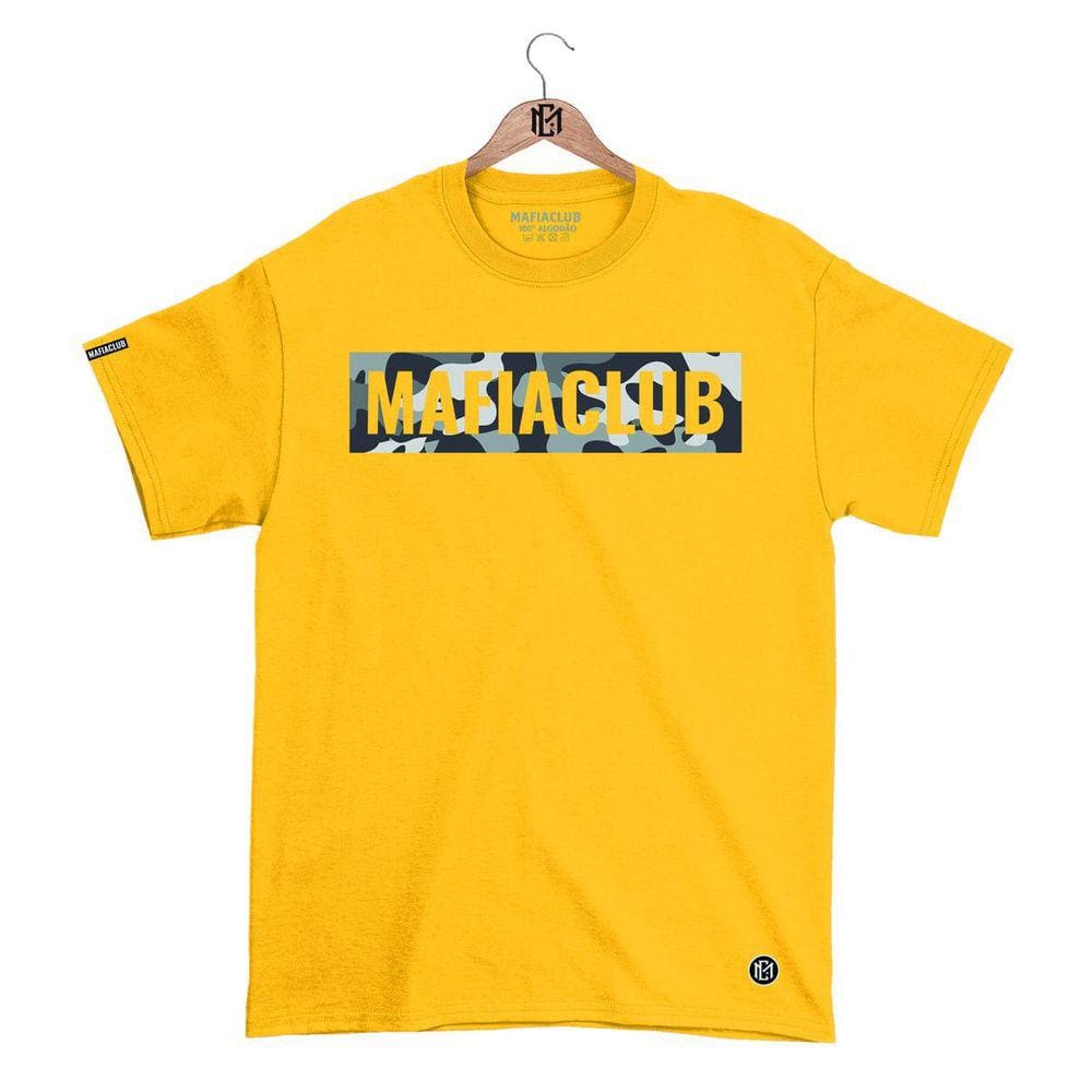 Camiseta Mafia Club Gola Redonda Estampa Camuflada Streetwear fio 30.1 Penteado