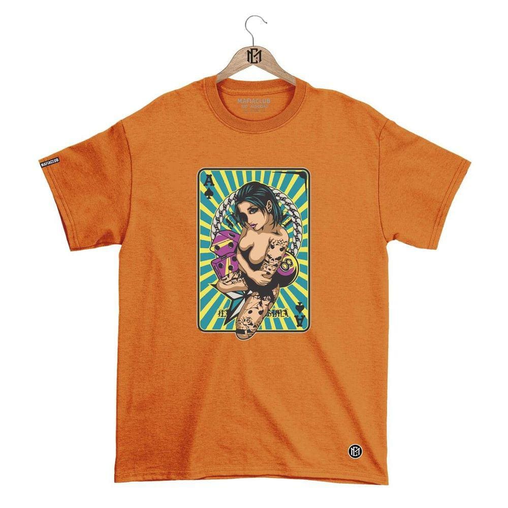 Camiseta Mafiaclub Gola Redonda Estampa BARALHO ll Streetwear fio 30.1 Penteado