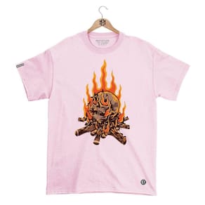 Camiseta Mafiaclub Gola Redonda Estampa CAVEIRA FOGO Streetwear fio 30.1 Penteado