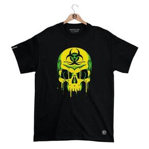 Camiseta Mafiaclub Gola Redonda Estampa CAVEIRA RADIOATIVA Streetwear fio 30.1 Penteado