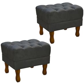 Kit 2 Puff Puf Retro Capitone 52X44Cm Suede Cinza Escuro Mpassos Cinza Escuro