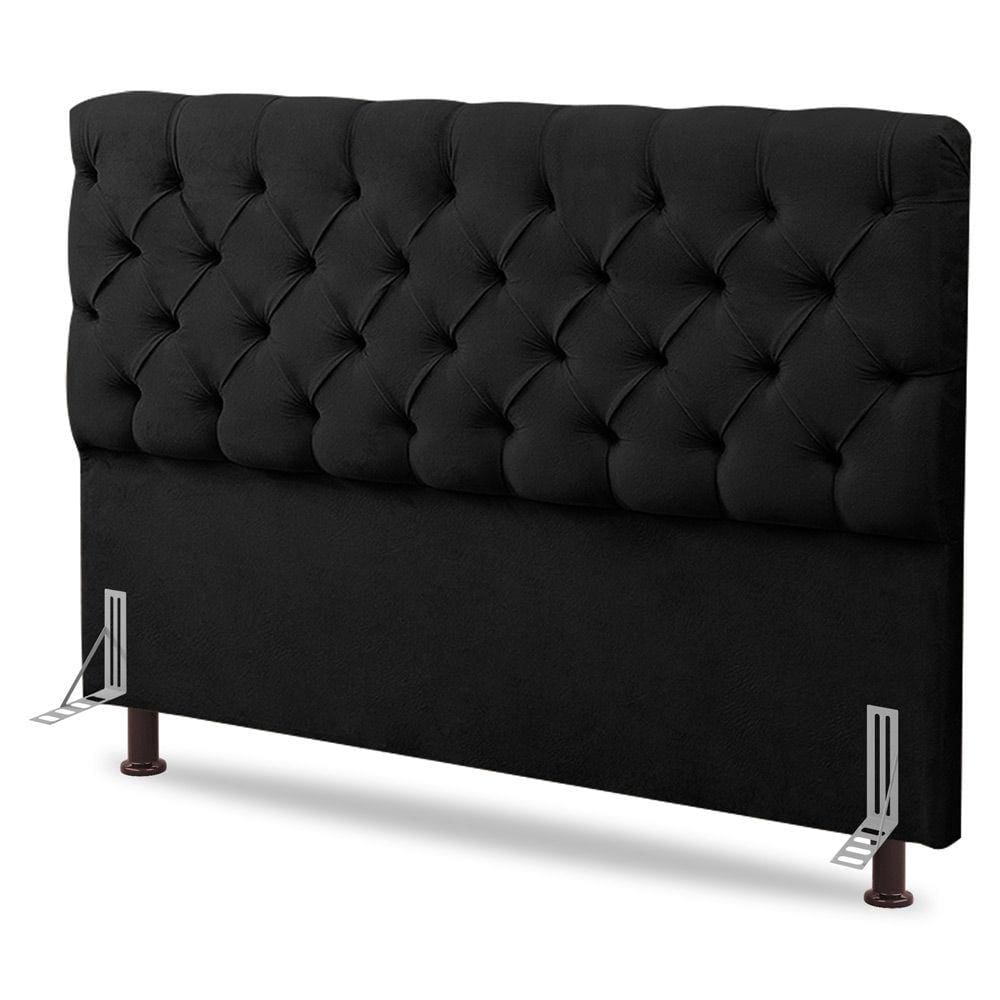 Cabeceira Cama Box Casal King Size Lylla 195cm Capitonê com Frame Sintético Preto - Desk Design
