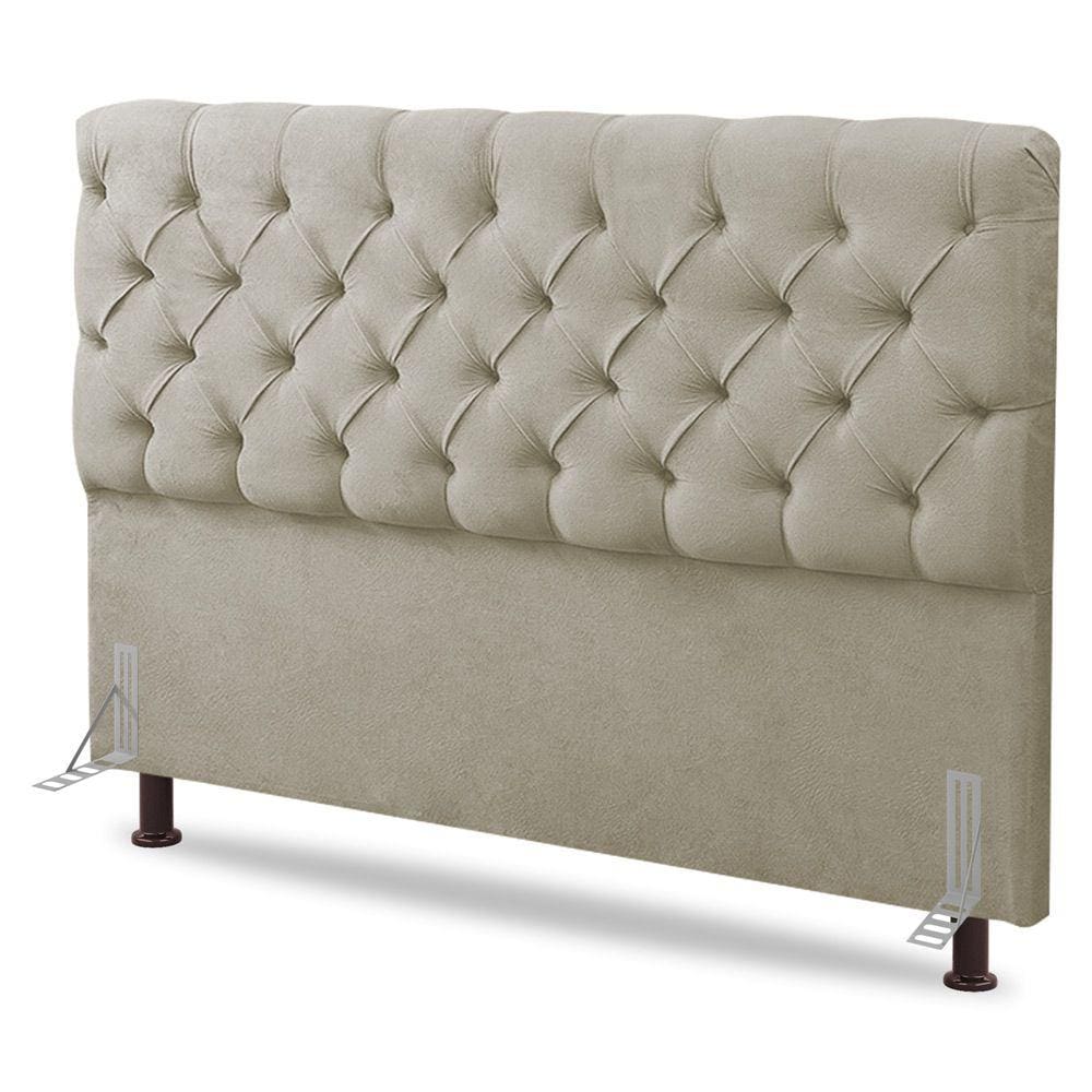 Cabeceira Cama Box Casal Lylla 140cm Capitonê com Frame Sintético Bege - Desk Design