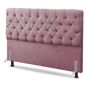 Cabeceira Cama Box Solteiro Lylla 90cm Capitonê com Frame Veludo Rosê - Desk Design
