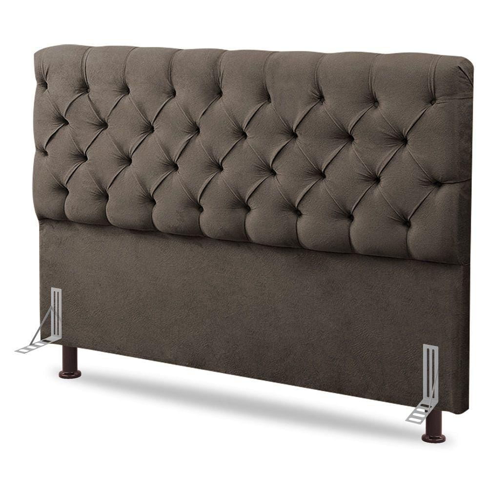 Cabeceira Cama Box Casal King Size Lylla 195cm Capitonê com Frame Linho Cacau - Desk Design