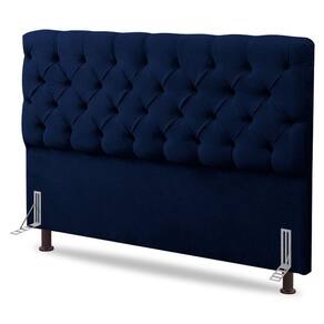 Cabeceira Cama Box Solteiro Lylla 90cm Capitonê com Frame Veludo Azul Marinho - Desk Design