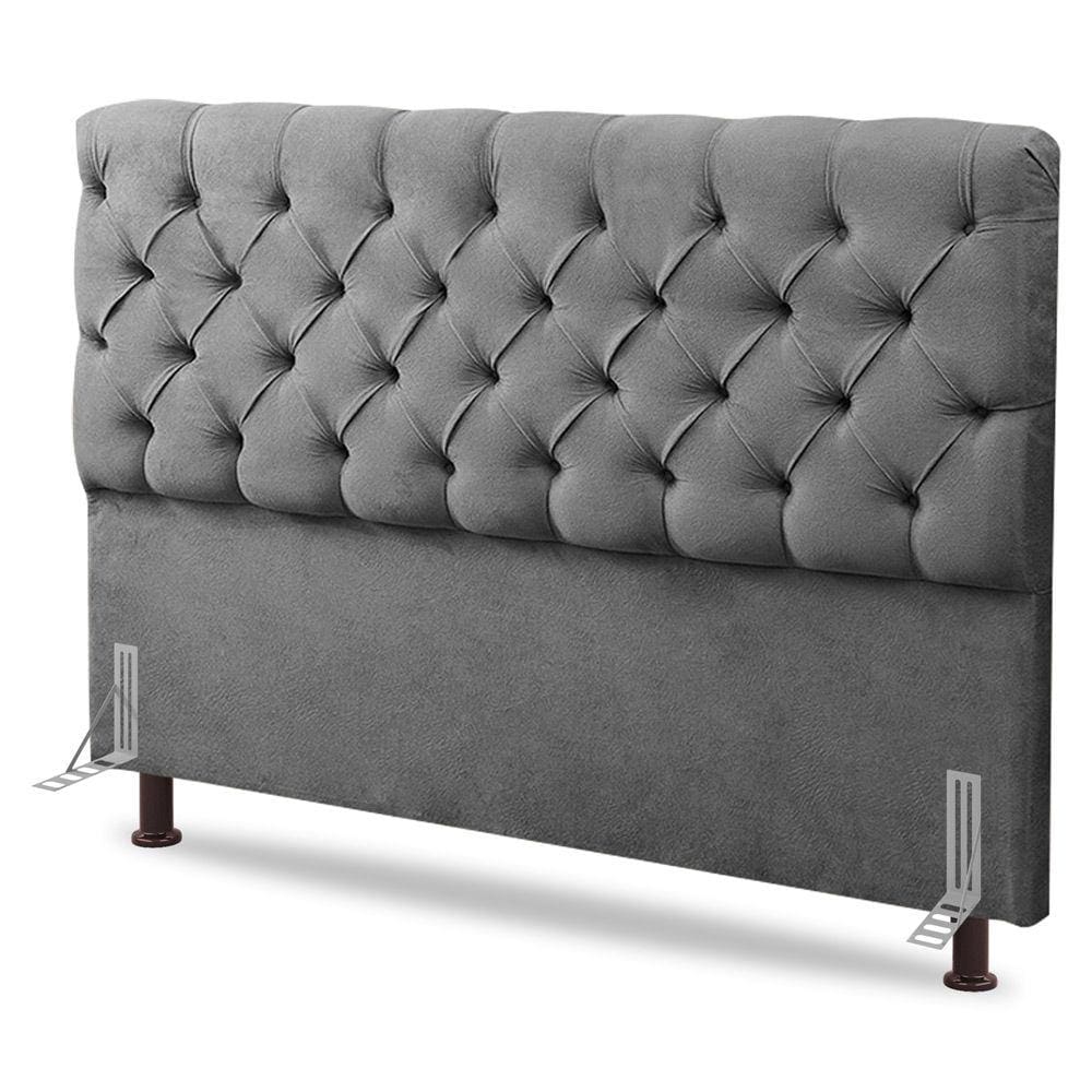 Cabeceira Cama Box Solteiro Lylla 90cm Capitonê com Frame Suede Cinza - Desk Design