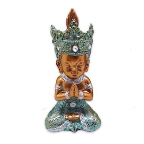 Buda Tailandês da Prosperidade Orando Azul Gold 12cm