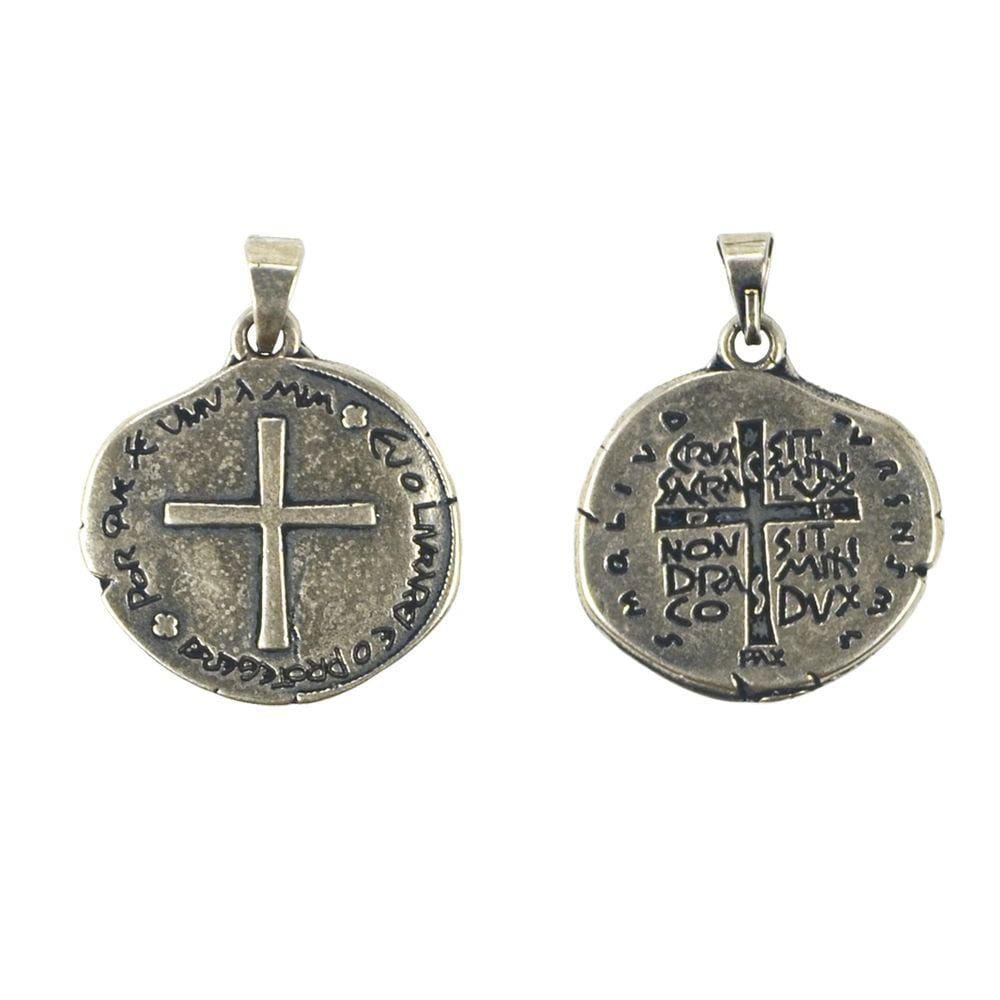 Medalha das Duas Cruzes Prata Velha 22 mm