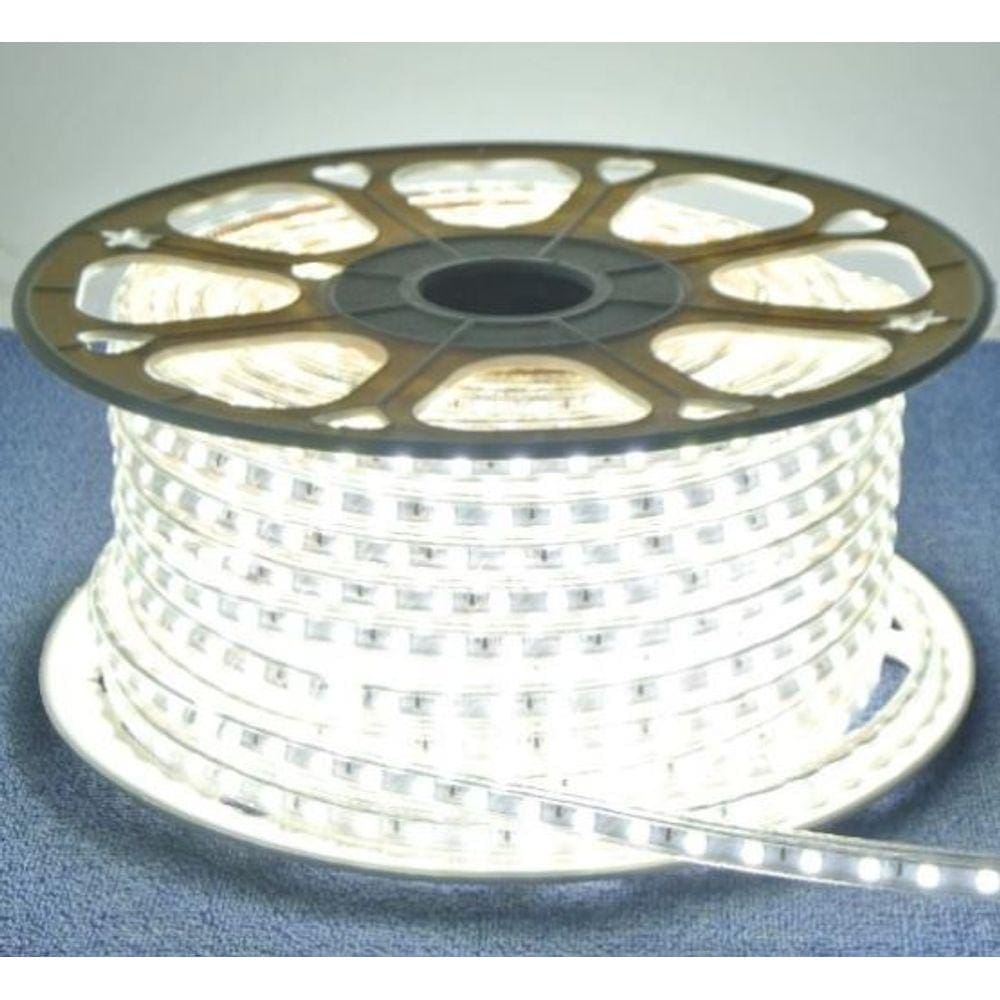 Mangueira Fita LED Chata 5050 50 metros 110v Branco Frio + 3 conector