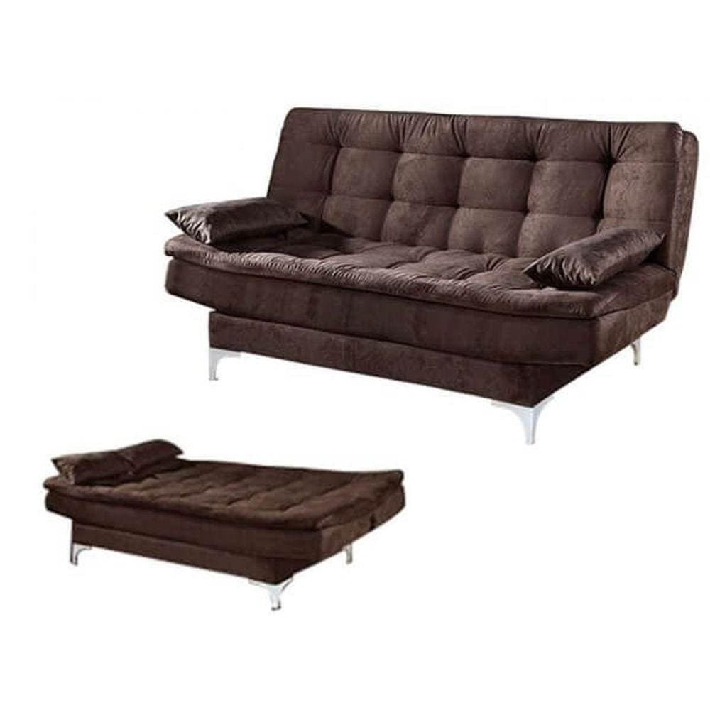 Sofá Cama Casal Agatha com Encosto Reclinável Cor Marrom