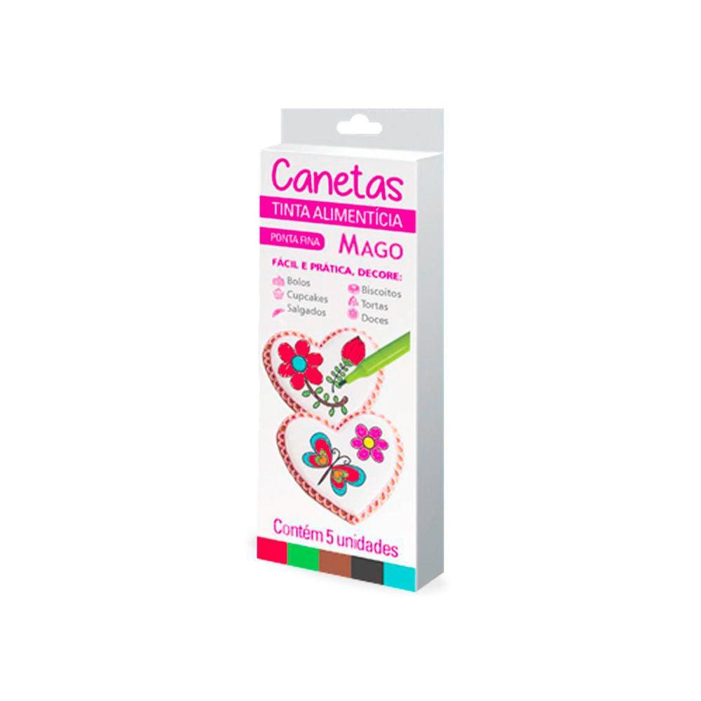 Caneta Alimenticia Fina C/5 Cores Mago