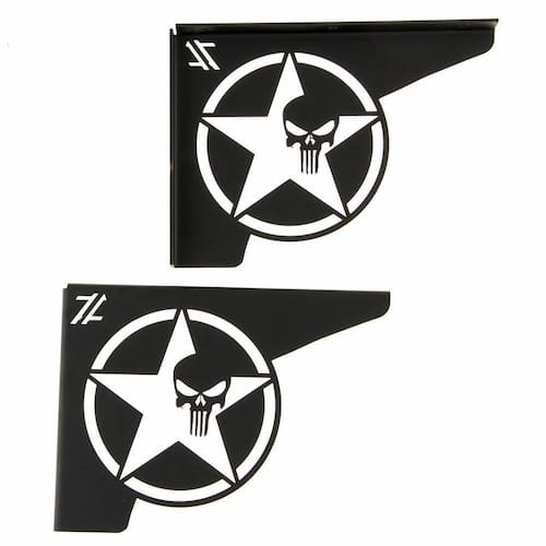 imagem-Par Mãos Francesas Pretas Ornamentadas 20cm 4x4 Estrela Caveira Justiceiro Aço Jeep